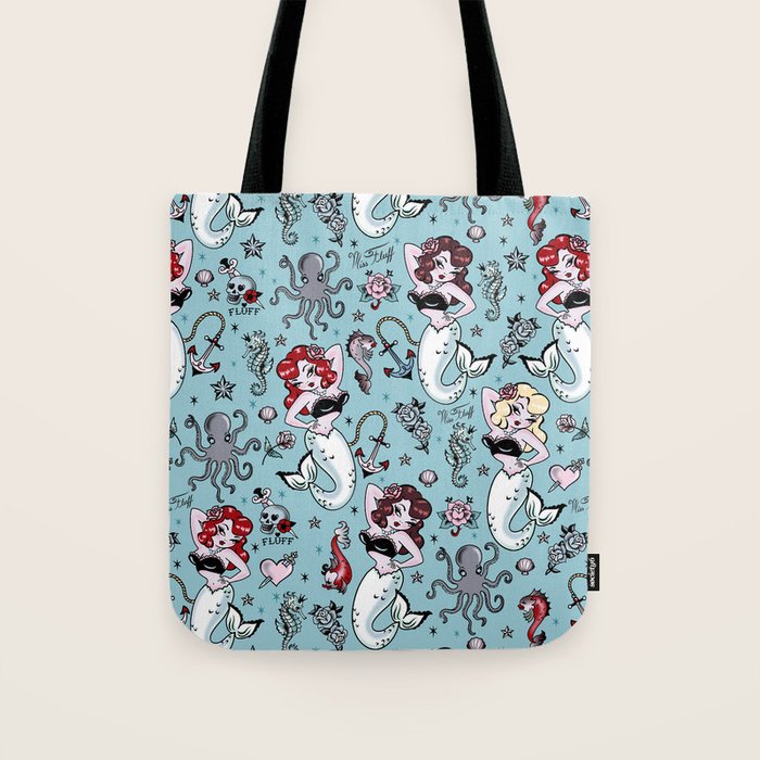 Molly Mermaid vintage pinup inspired nautical tattoo Tote Bag Gallery Image 1