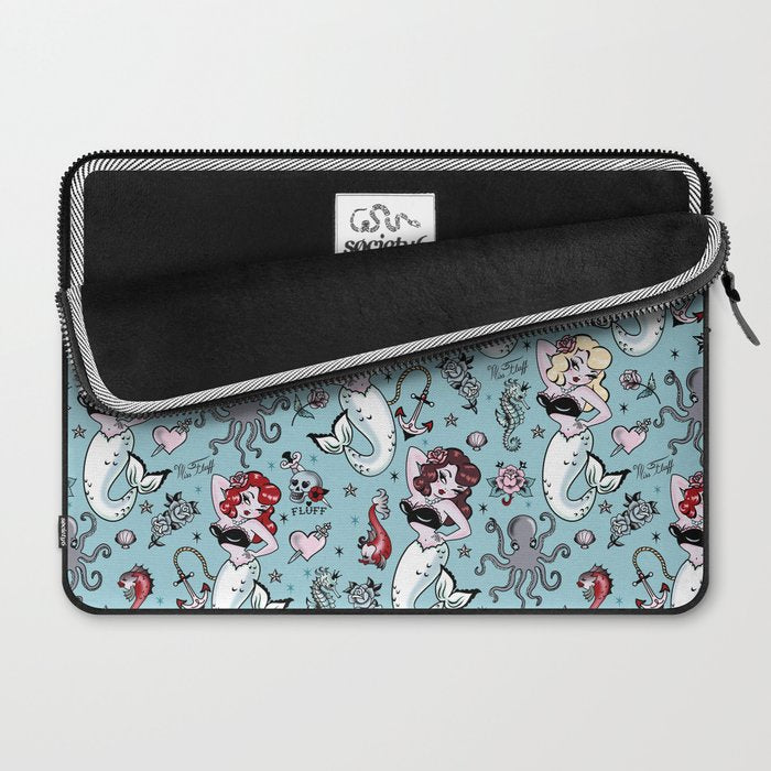 Molly Mermaid vintage pinup inspired nautical tattoo Laptop Sleeve Gallery Image 2