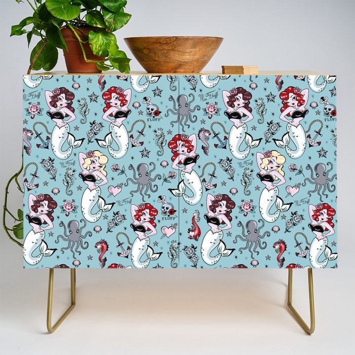 Molly Mermaid vintage pinup inspired nautical tattoo Credenza Gallery Image 1