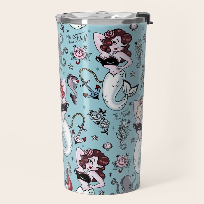Molly Mermaid vintage pinup inspired nautical tattoo Travel Mug Gallery Image 2