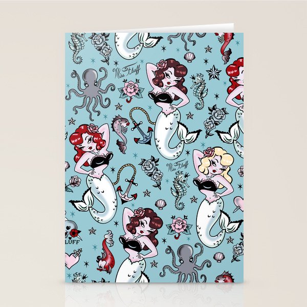 Molly Mermaid vintage pinup inspired nautical tattoo Stationery Card Gallery Image 2