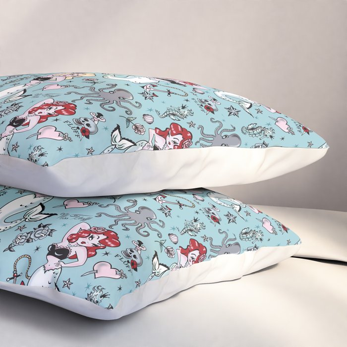 Molly Mermaid vintage pinup inspired nautical tattoo Pillow Sham Gallery Image 3