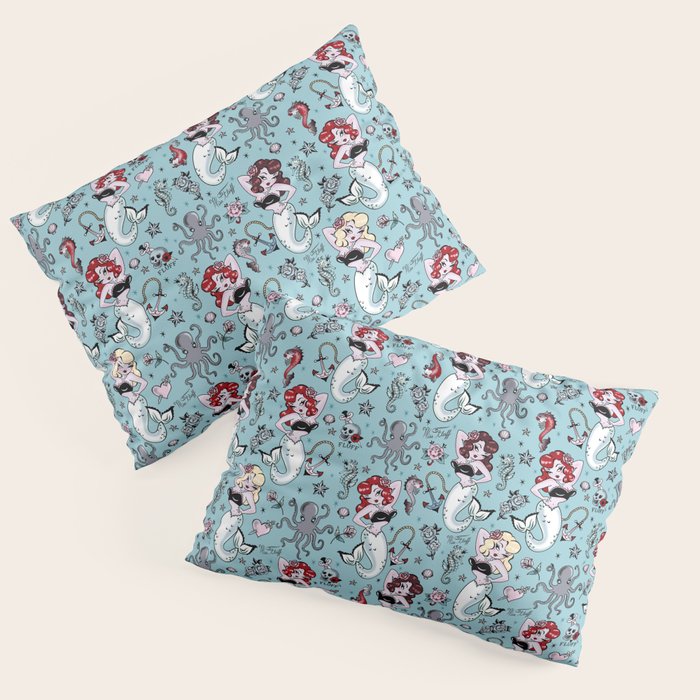 Molly Mermaid vintage pinup inspired nautical tattoo Pillow Sham Gallery Image 1