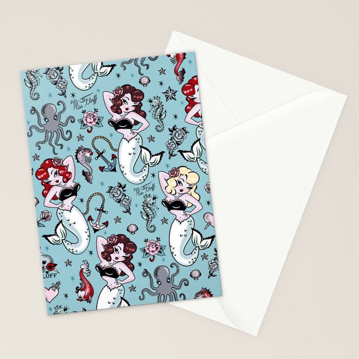 Molly Mermaid vintage pinup inspired nautical tattoo Stationery Card Gallery Image 2