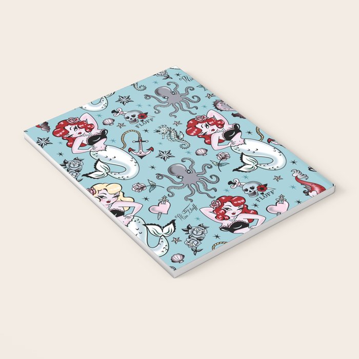 Molly Mermaid vintage pinup inspired nautical tattoo Notebook Gallery Image 3