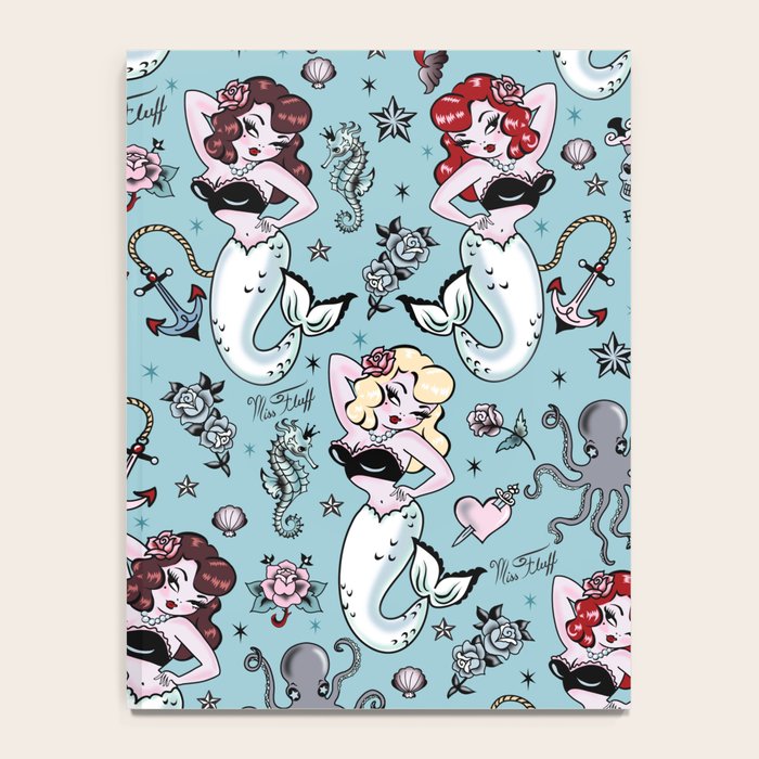Molly Mermaid vintage pinup inspired nautical tattoo Notebook Gallery Image 4