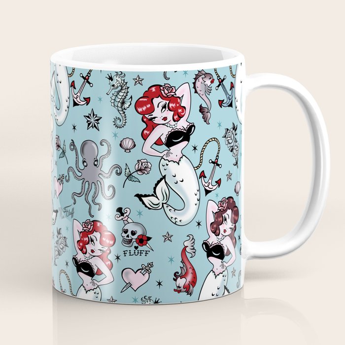 Molly Mermaid vintage pinup inspired nautical tattoo Coffee Mug Gallery Image 1