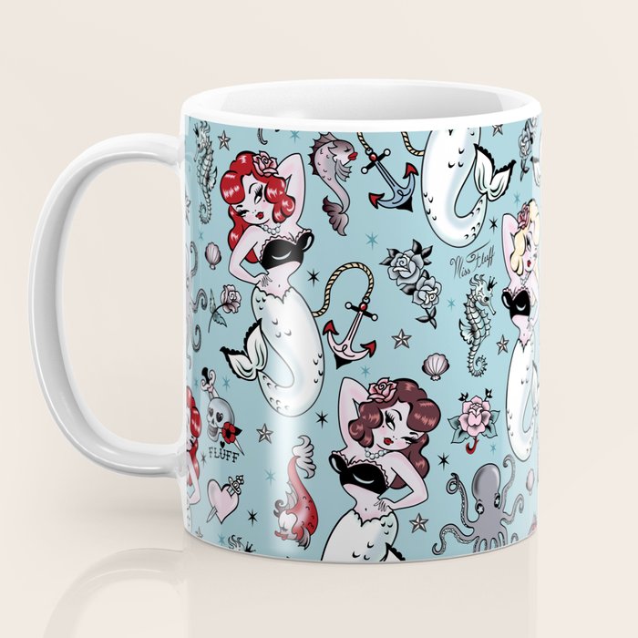 Molly Mermaid vintage pinup inspired nautical tattoo Coffee Mug Gallery Image 3
