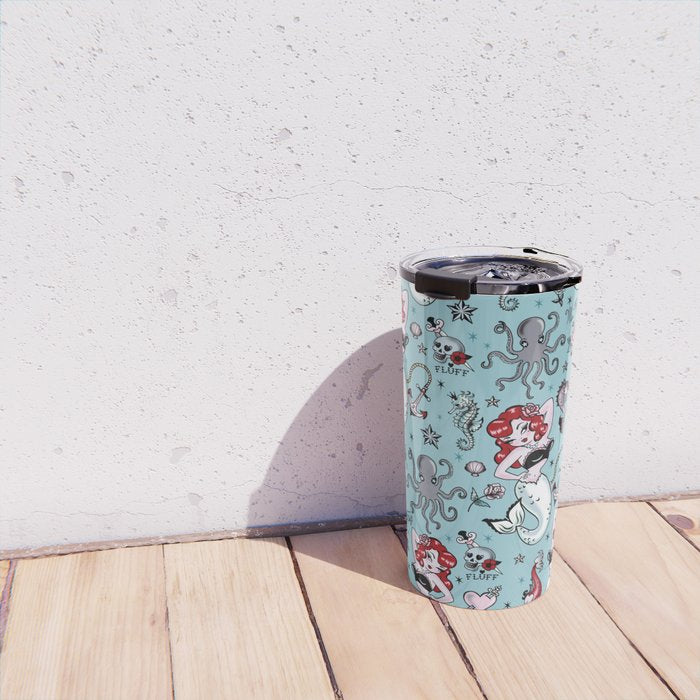Molly Mermaid vintage pinup inspired nautical tattoo Travel Mug Gallery Image 4