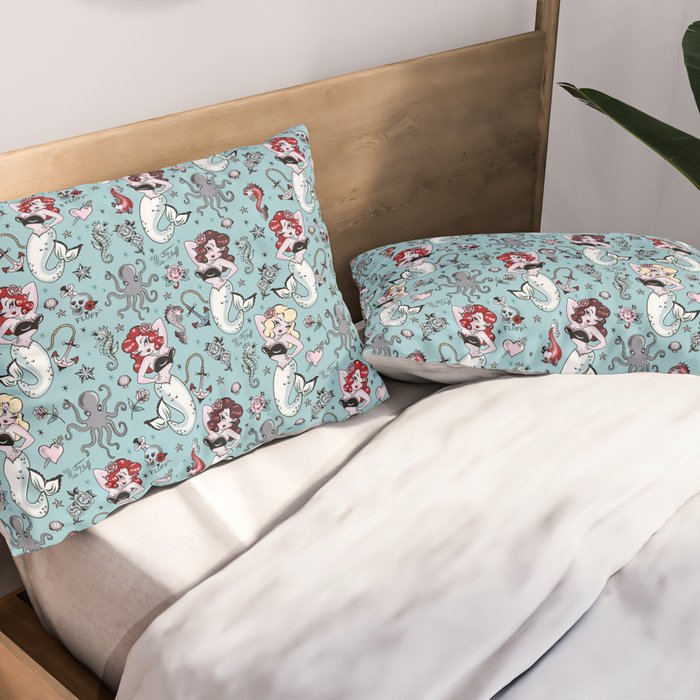 Molly Mermaid vintage pinup inspired nautical tattoo Pillow Sham Gallery Image 2