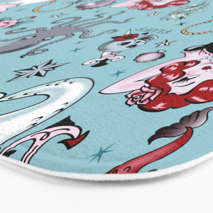 Molly Mermaid vintage pinup inspired nautical tattoo Bath Mat Gallery Image 3