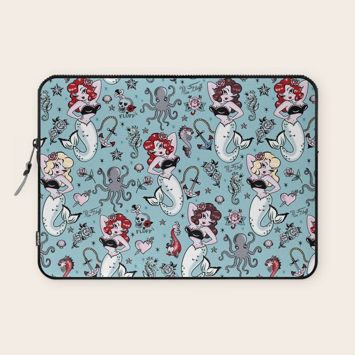 Molly Mermaid vintage pinup inspired nautical tattoo Laptop Sleeve Gallery Image 1