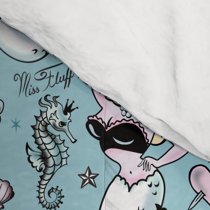 Molly Mermaid vintage pinup inspired nautical tattoo Comforter Gallery Image 4
