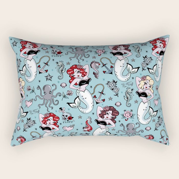 Molly Mermaid vintage pinup inspired nautical tattoo Rectangular Pillow Gallery Image 2