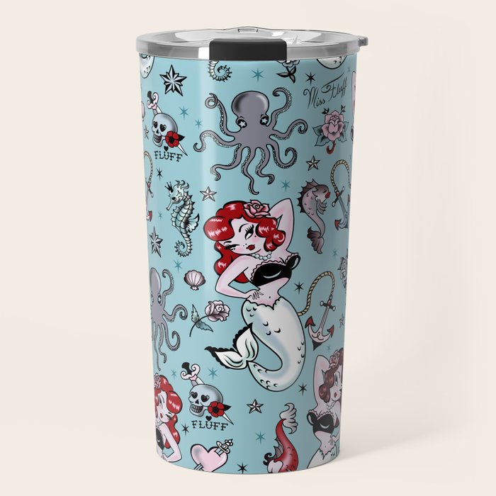 Molly Mermaid vintage pinup inspired nautical tattoo Travel Mug Gallery Image 1