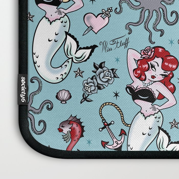 Molly Mermaid vintage pinup inspired nautical tattoo Laptop Sleeve Gallery Image 3