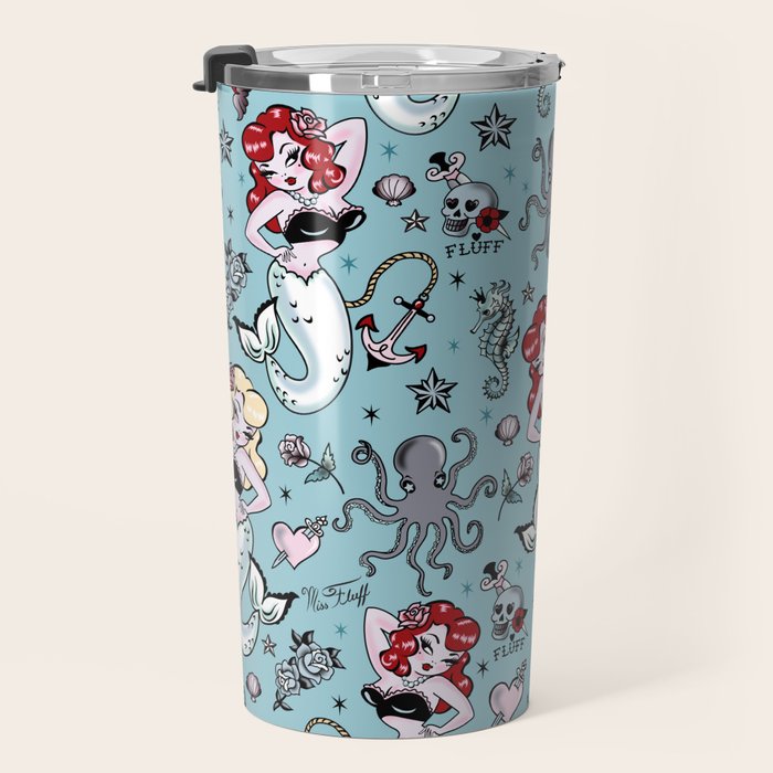 Molly Mermaid vintage pinup inspired nautical tattoo Travel Mug Gallery Image 3