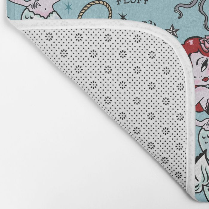 Molly Mermaid vintage pinup inspired nautical tattoo Bath Mat Gallery Image 2