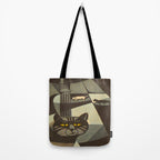 Inagaki Tomoo Vintage Japanese Woodblock print mid century Modern Cubism Art Cats Feline Tote Bag Gallery Image 2