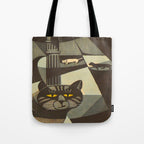 Inagaki Tomoo Vintage Japanese Woodblock print mid century Modern Cubism Art Cats Feline Tote Bag Gallery Image 1