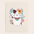 Japanese Lucky Cat with Cherry Blossoms Poster Gallery Image 4