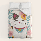 Japanese Lucky Cat with Cherry Blossoms Duvet Cover Gallery Image 6