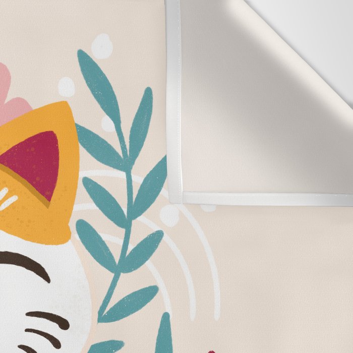 Japanese Lucky Cat with Cherry Blossoms Wall Tapestry Gallery Image 3