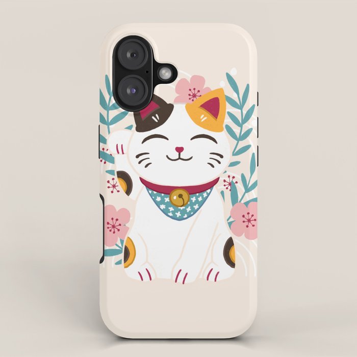Japanese Lucky Cat with Cherry Blossoms iPhone Case Gallery Image 1