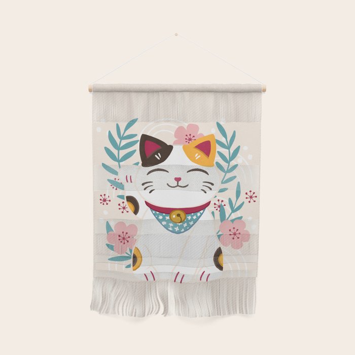 Japanese Lucky Cat with Cherry Blossoms Wall Hanging Gallery Image 1