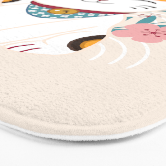 Japanese Lucky Cat with Cherry Blossoms Bath Mat Gallery Image 3