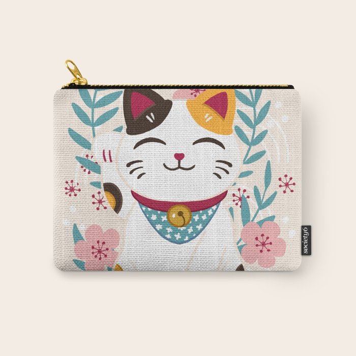 Japanese Lucky Cat with Cherry Blossoms Carry All Pouch Gallery Image 1