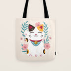 Japanese Lucky Cat with Cherry Blossoms Tote Bag Gallery Image 1