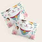 Japanese Lucky Cat with Cherry Blossoms Pillow Sham Gallery Image 3