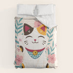 Japanese Lucky Cat with Cherry Blossoms Comforter Gallery Image 6