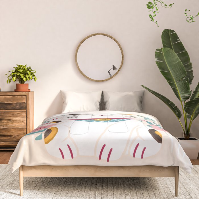 Japanese Lucky Cat with Cherry Blossoms Comforter Gallery Image 3