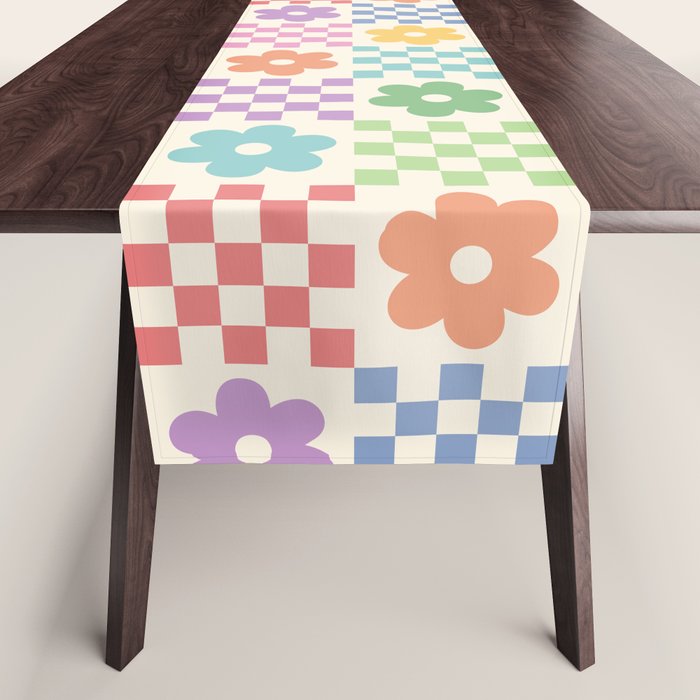 Colorful Flowers Double Checker Table Runner Gallery Image 1