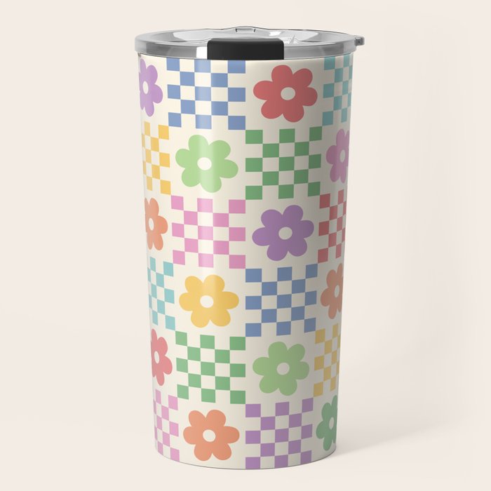 Colorful Flowers Double Checker Travel Mug Gallery Image 1