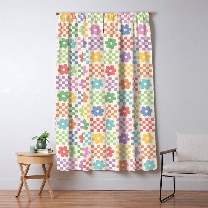Colorful Flowers Double Checker Window Curtain Gallery Image 5