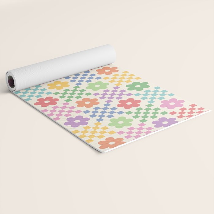 Colorful Flowers Double Checker Yoga Mat Gallery Image 2