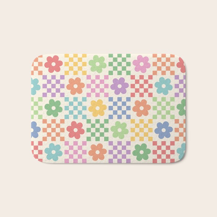 Colorful Flowers Double Checker Bath Mat Gallery Image 1