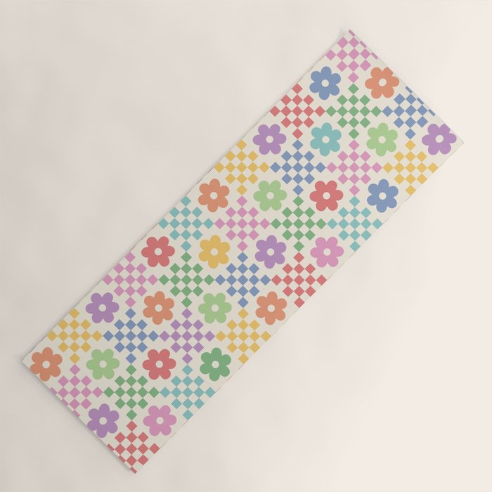 Colorful Flowers Double Checker Yoga Mat Gallery Image 1