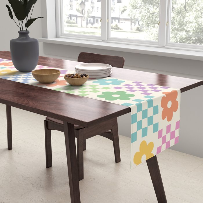 Colorful Flowers Double Checker Table Runner Gallery Image 2