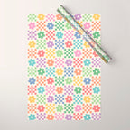 Colorful Flowers Double Checker Wrapping Paper Gallery Image 1