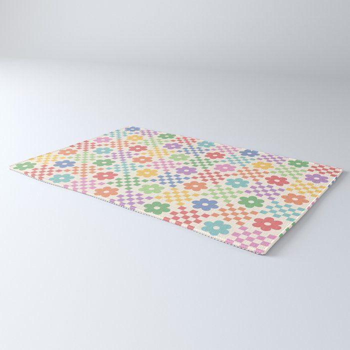 Colorful Flowers Double Checker Rug Gallery Image 3