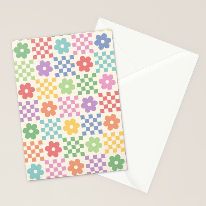 Colorful Flowers Double Checker Stationery Card Gallery Image 2