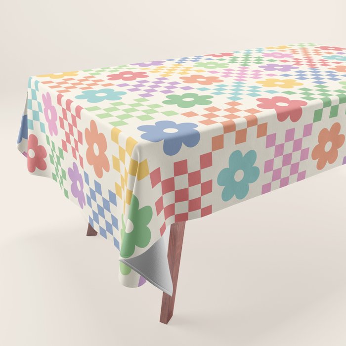 Colorful Flowers Double Checker Tablecloth Gallery Image 1