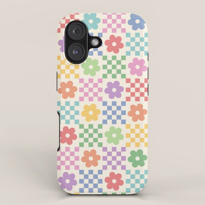 Colorful Flowers Double Checker iPhone Case Gallery Image 1