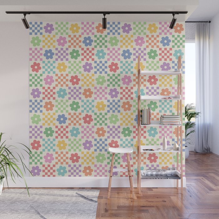 Colorful Flowers Double Checker Wall Mural Gallery Image 1