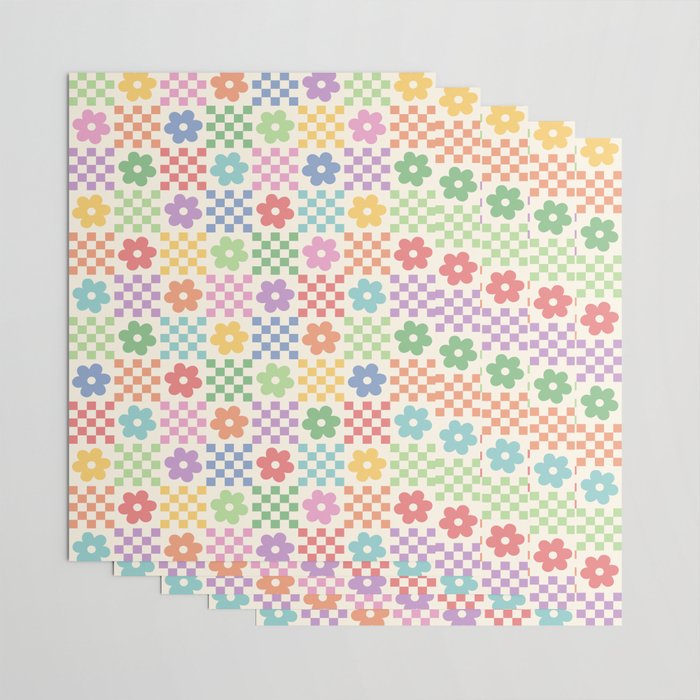 Colorful Flowers Double Checker Wrapping Paper Gallery Image 3