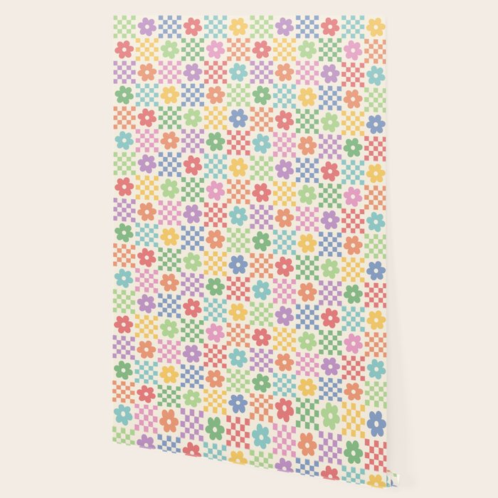 Colorful Flowers Double Checker Wallpaper Gallery Image 2